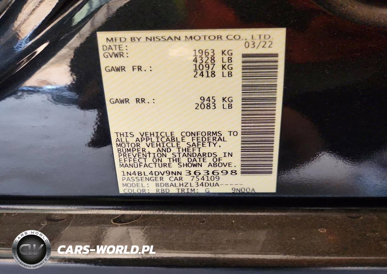 2022 Nissan Altima Sv VIN:1N4BL4DV9NN363698 - 12