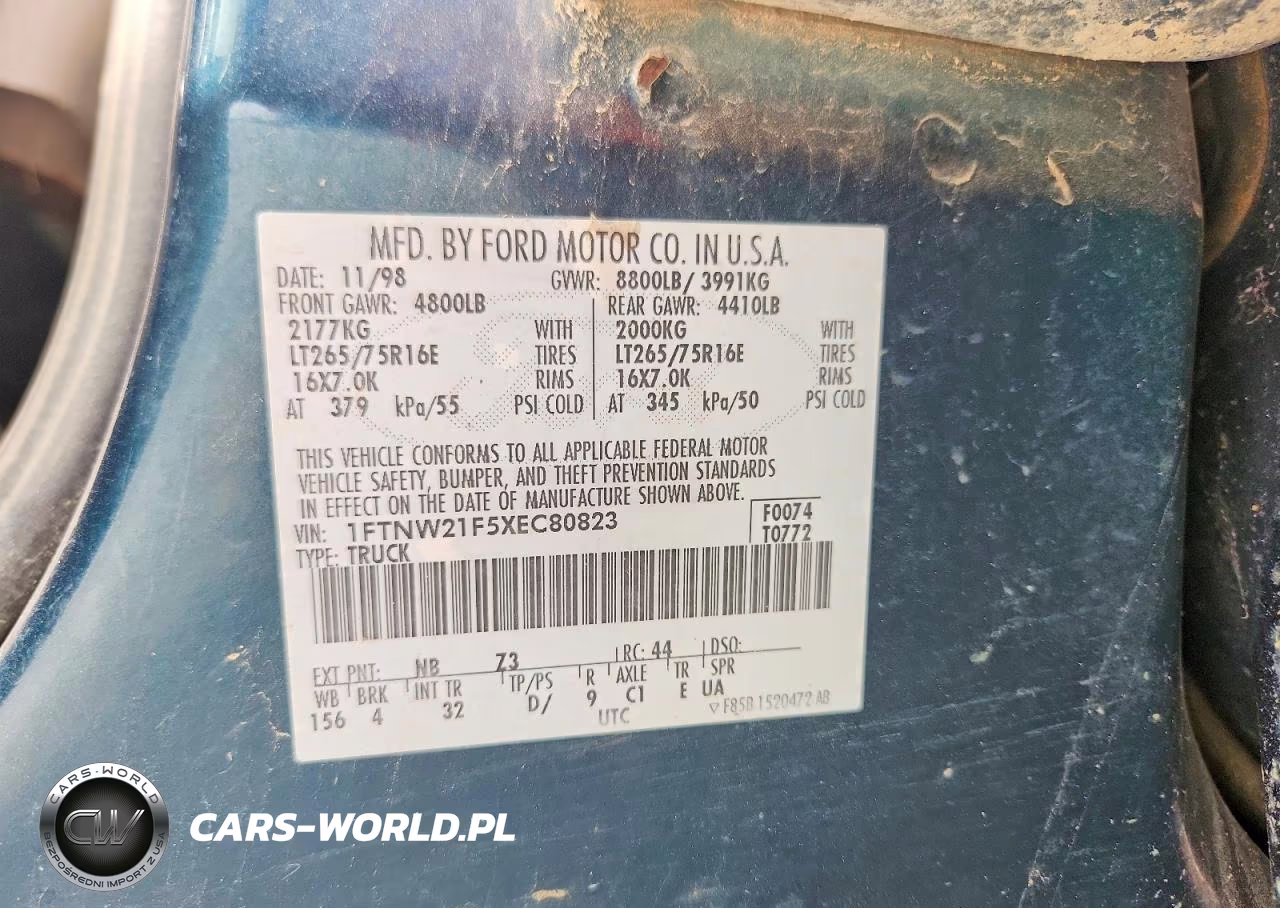 1999 Ford F250 Super Duty VIN:1FTNW21F5XEC80823 - 12