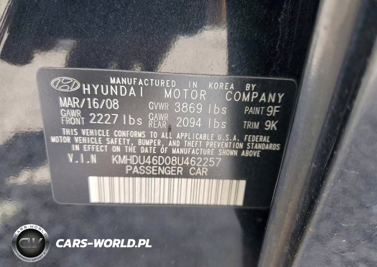 2008 Hyundai Elantra Gls VIN:KMHDU46D08U462257 - 12