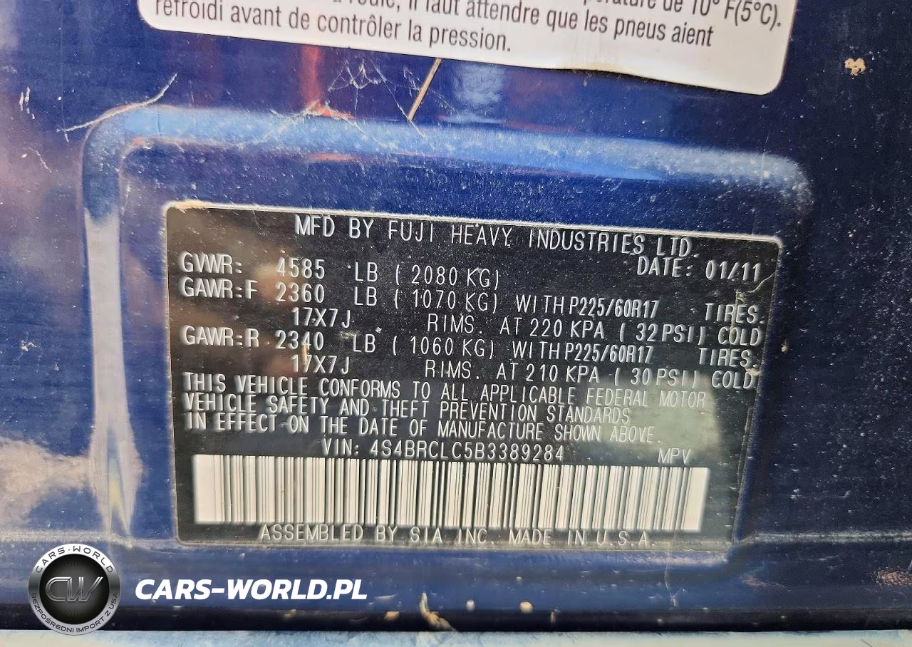 2011 Subaru Outback 2.5I Limited VIN:4S4BRCLC5B3389284 - 12