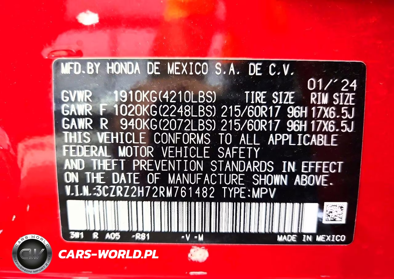 2024 Honda Hr-V Exl VIN:3CZRZ2H72RM761482 - 12