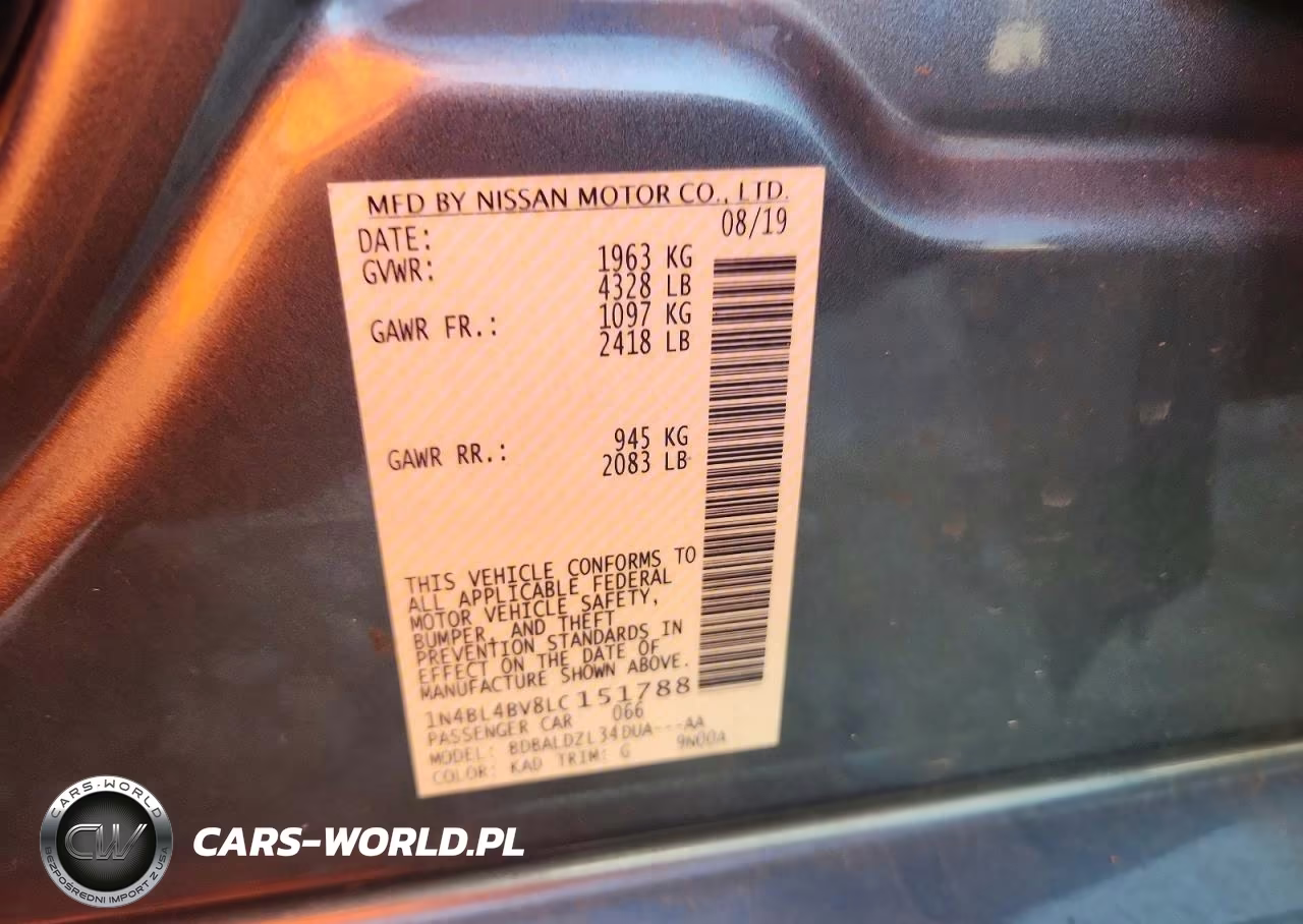 2020 Nissan Altima S VIN:1N4BL4BV8LC151788 - 13