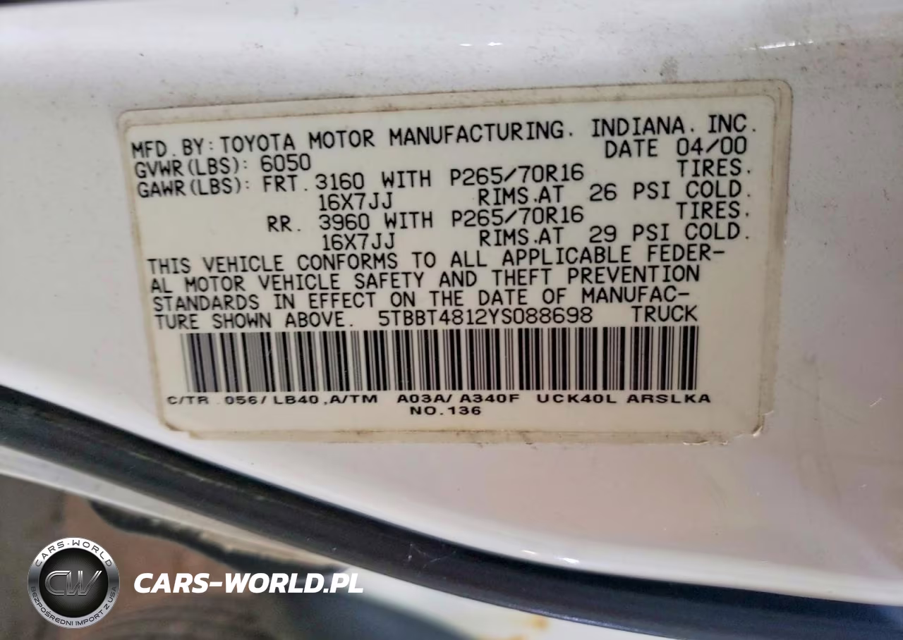 TOYOTA TUNDRA VIN:5TBBT4812YS088698 - 13