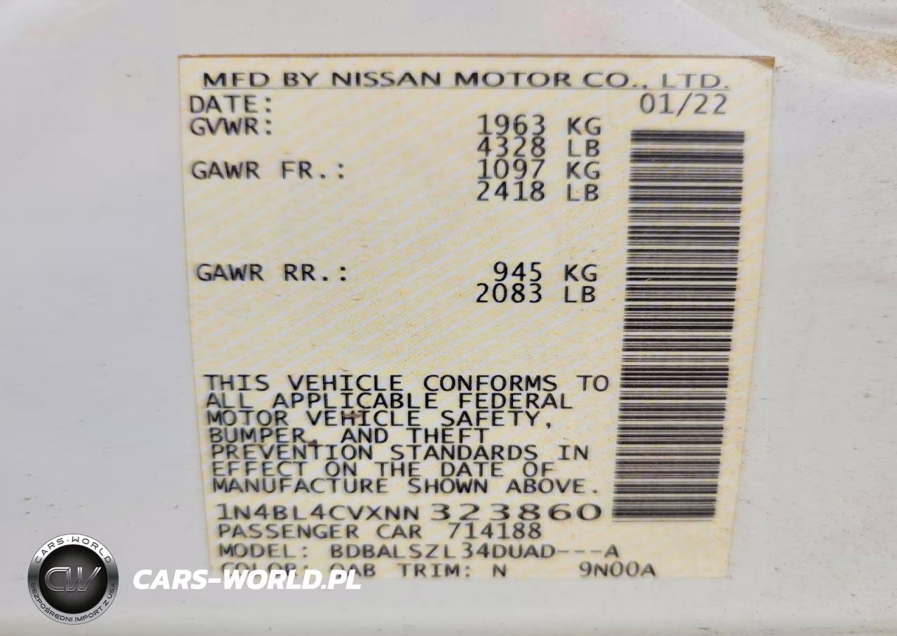 2022 Nissan Altima Sr VIN:1N4BL4CVXNN323860 - 12