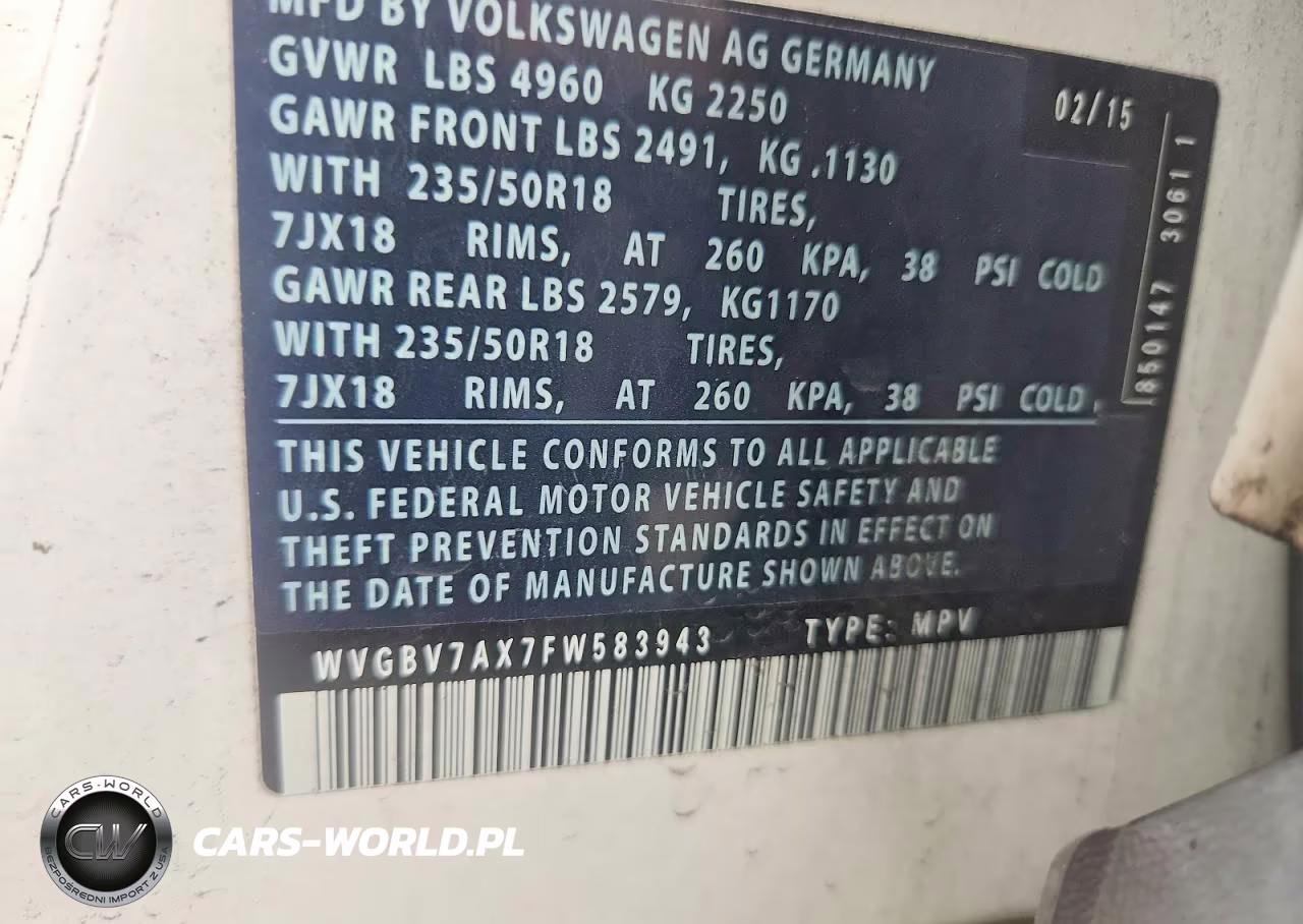 2015 Volkswagen Tiguan S VIN:WVGBV7AX7FW583943 - 14