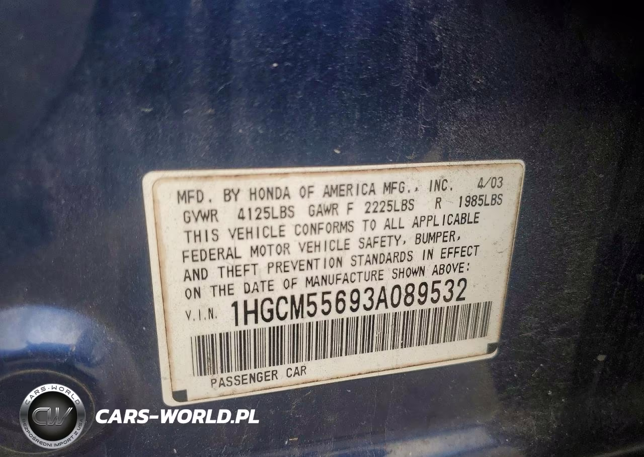 2003 Honda Accord Ex VIN:1HGCM55693A089532 - 13