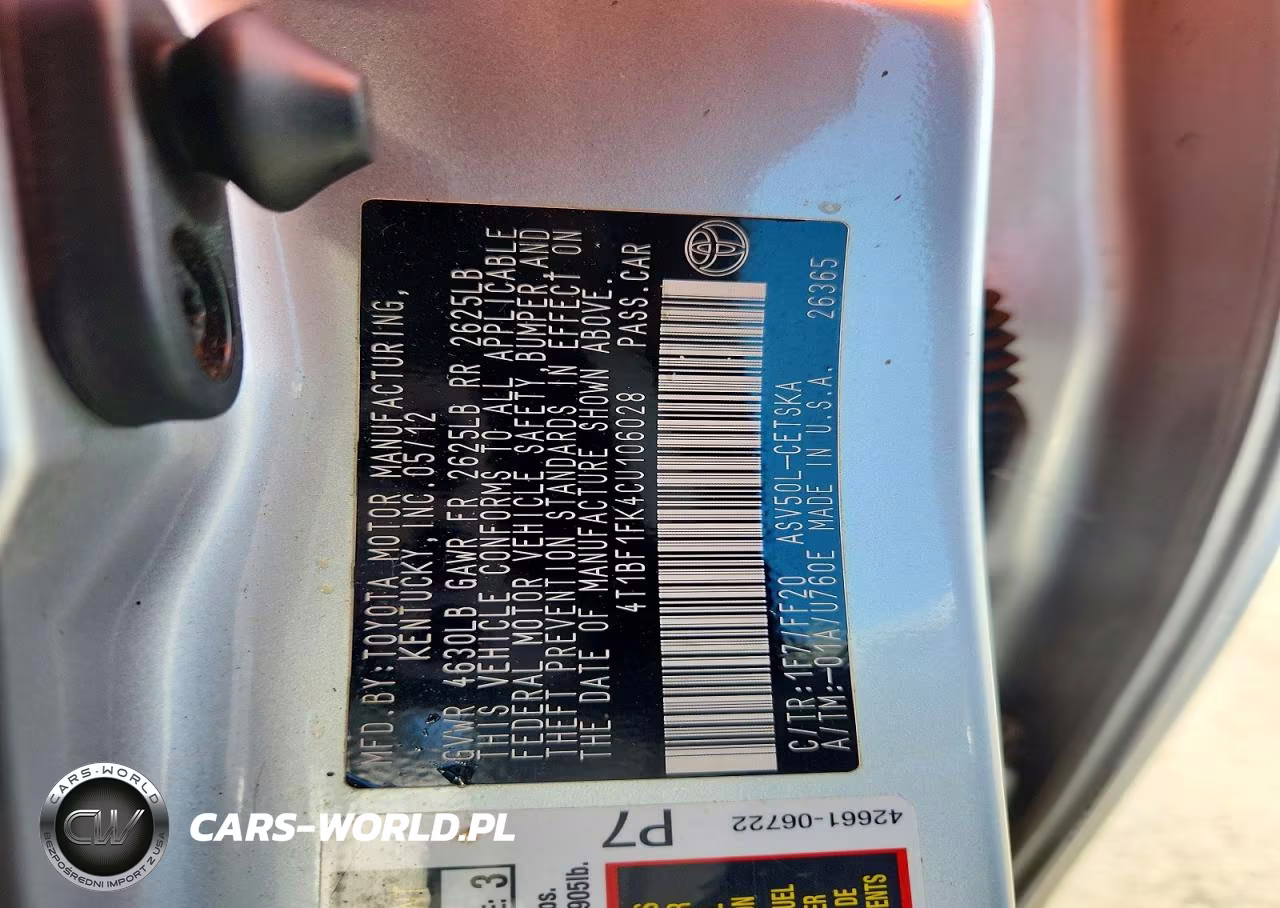 2012 Toyota Camry Se VIN:4T1BF1FK4CU106028 - 12