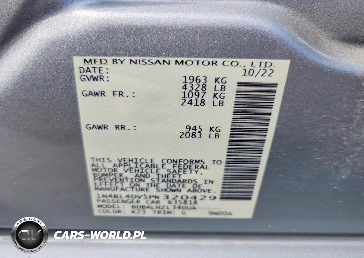 2023 Nissan Altima Sv VIN:1N4BL4DV5PN320429 - 12