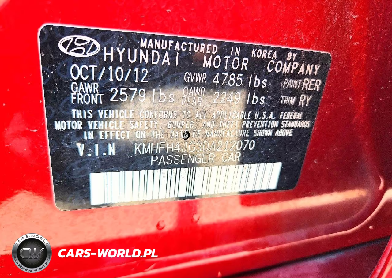 2013 Hyundai Azera Base VIN:KMHFH4JG3DA212070 - 12