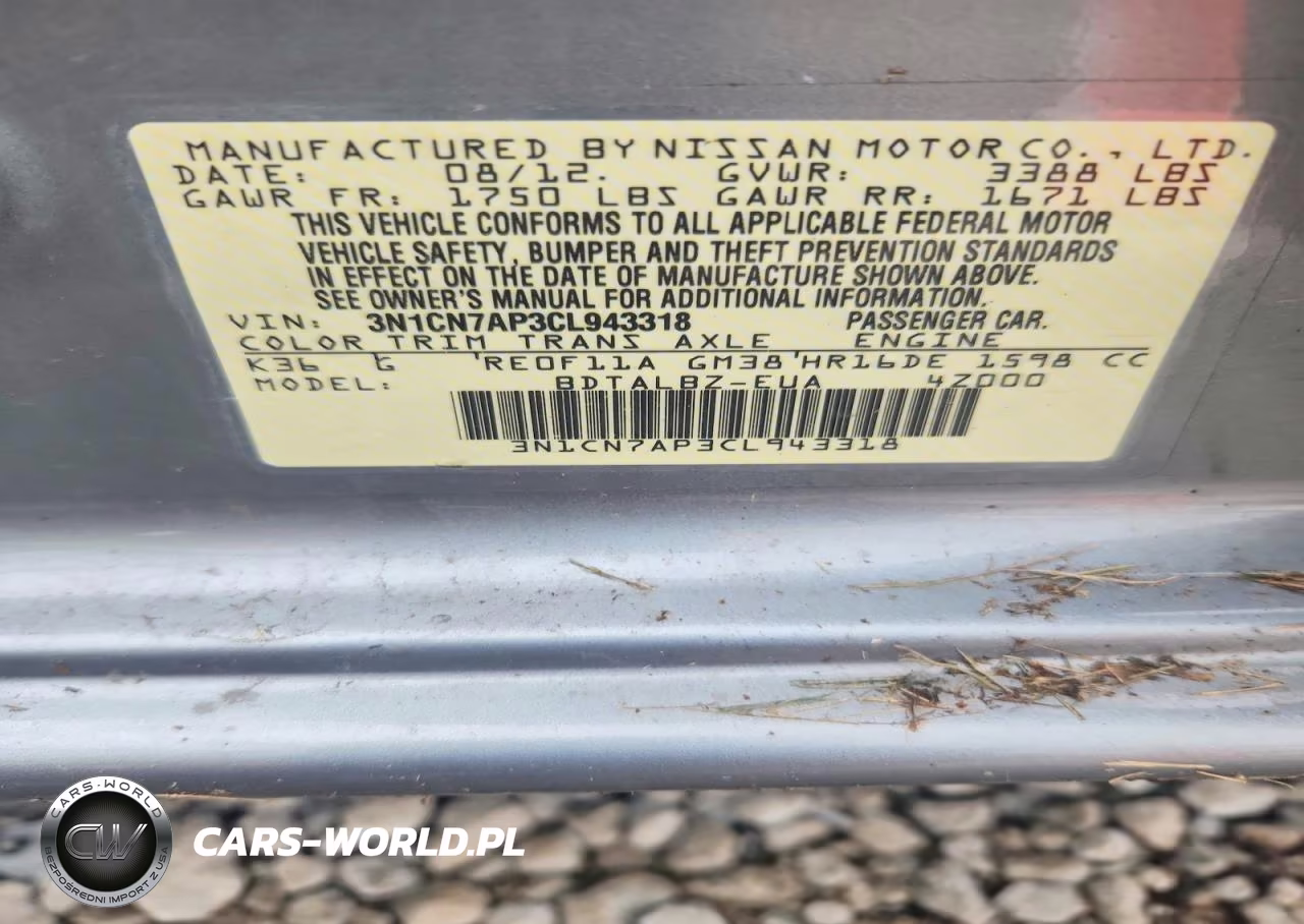 2012 Nissan Versa 1.6 S VIN:3N1CN7AP3CL943318 - 12