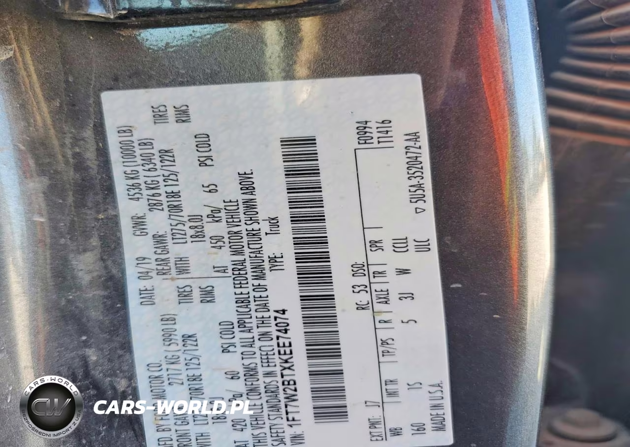 2019 Ford F250 Super Duty VIN:1FT7W2BTXKEE74074 - 12