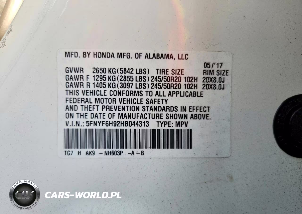 2017 Honda Pilot Touring VIN:5FNYF6H92HB044313 - 13
