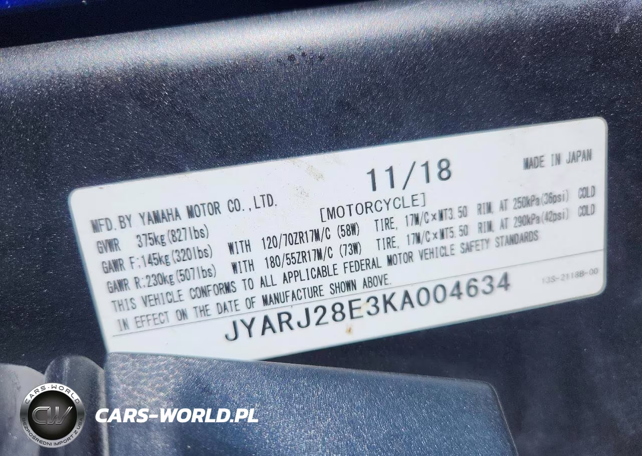 2019 Yamaha Yzfr6 VIN:JYARJ28E3KA004634 - 9