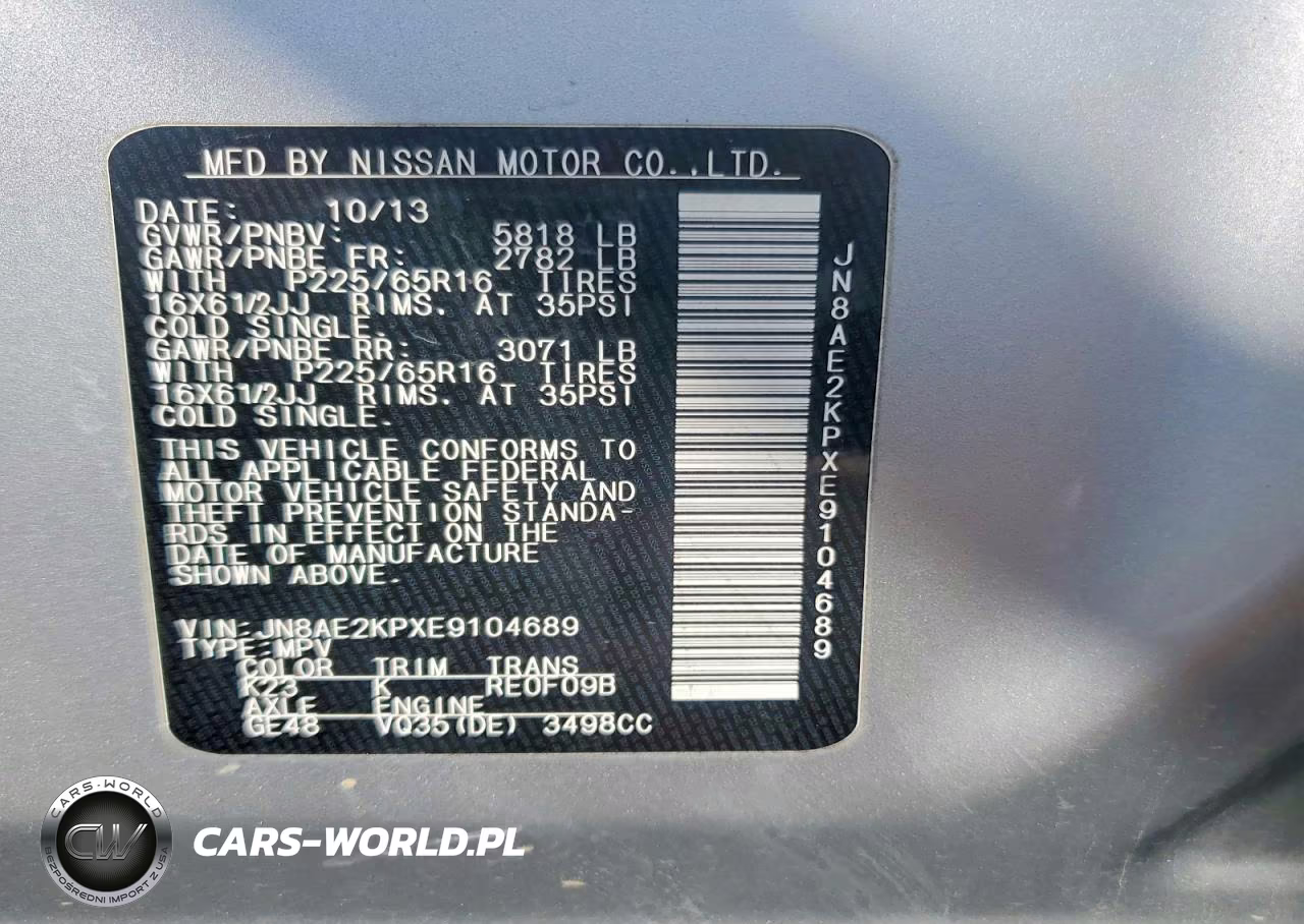 2014 Nissan Quest 3.5 S VIN:JN8AE2KPXE9104689 - 13