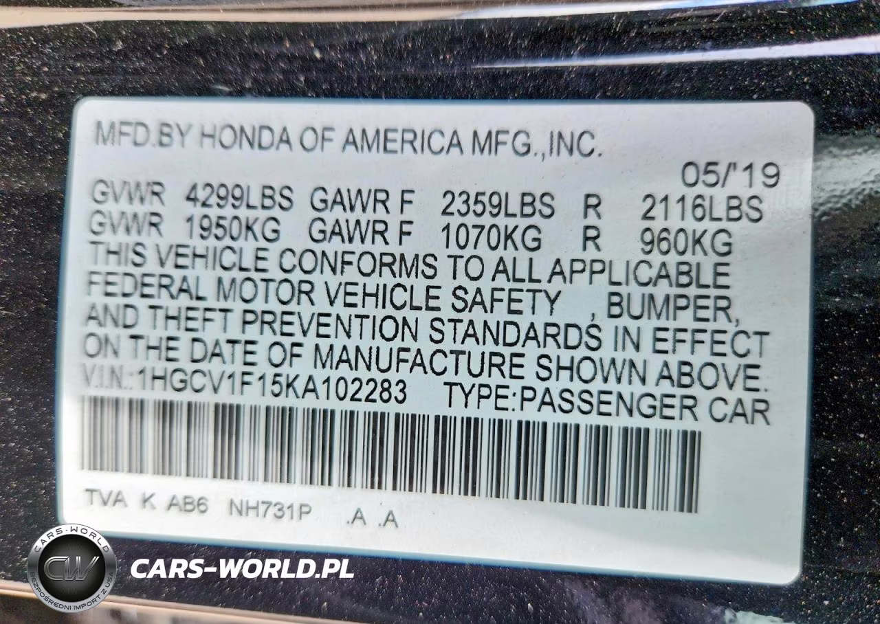 2019 Honda Accord Lx VIN:1HGCV1F15KA102283 - 12