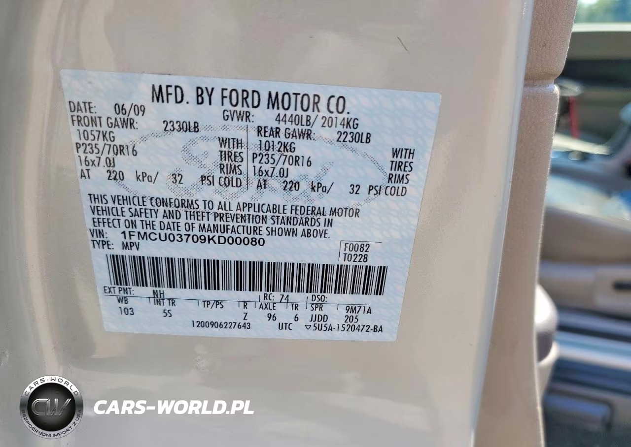 2009 Ford Escape Xlt VIN:1FMCU03709KD00080 - 14