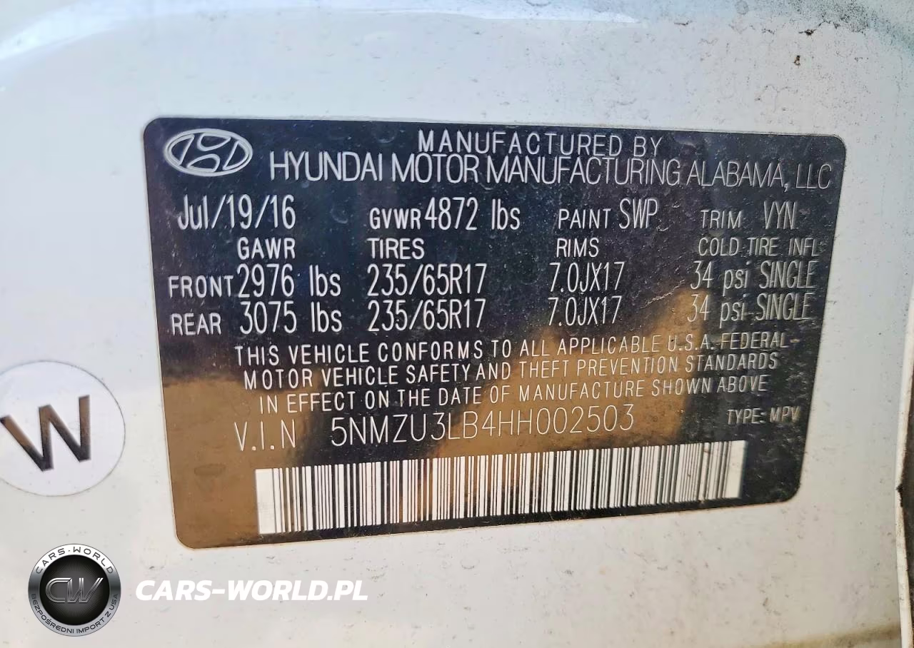 2017 Hyundai Santa Fe Sport 2.4L VIN:5NMZU3LB4HH002503 - 13