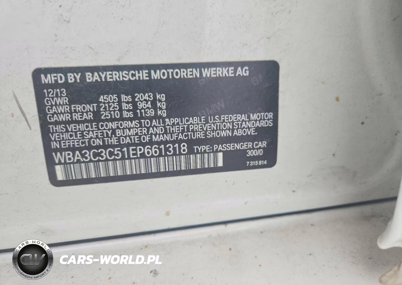 2014 BMW 320 I xDrive VIN:WBA3C3C51EP661318 - 12
