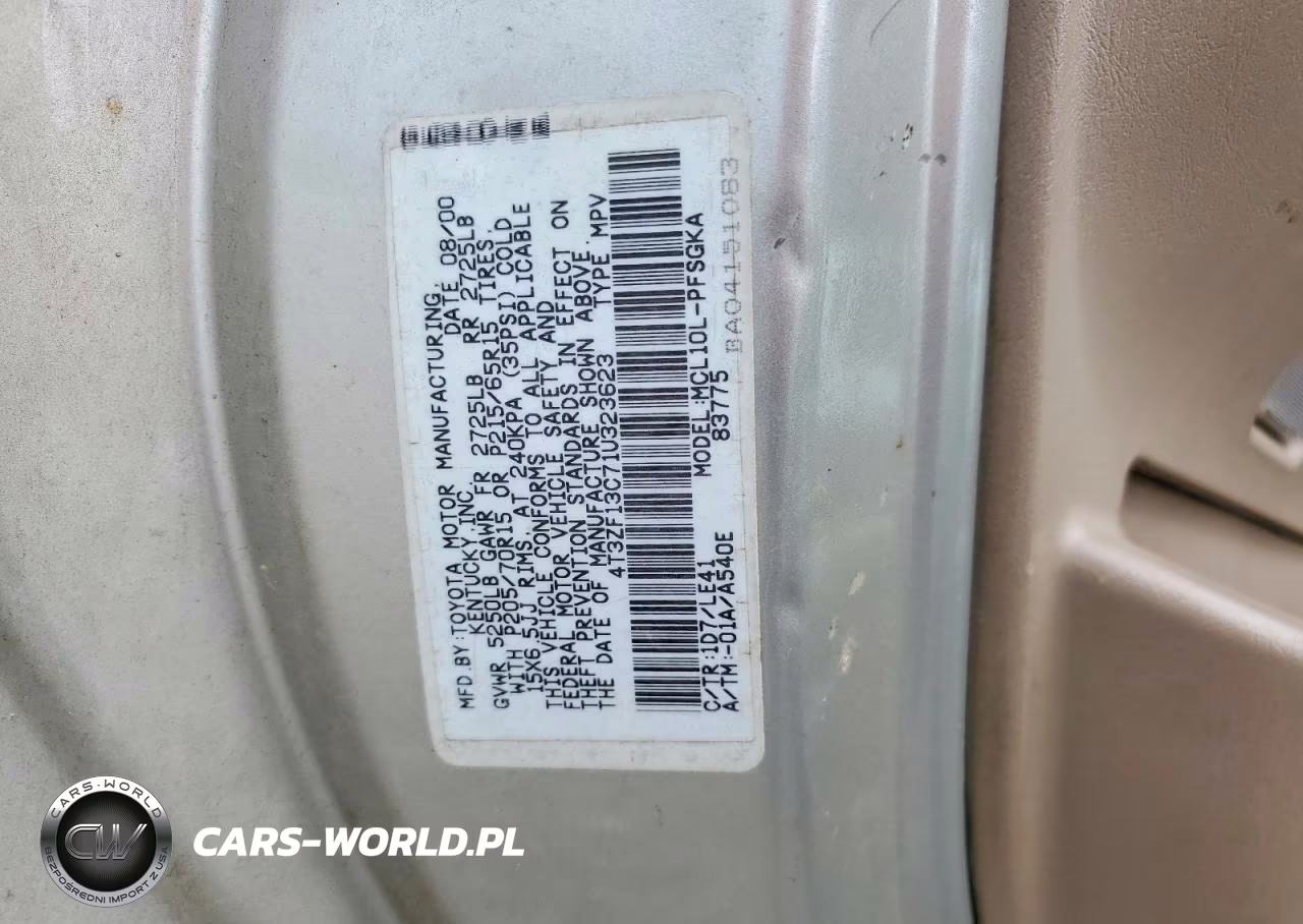 2001 Toyota Sienna Xle VIN:4T3ZF13C71U323623 - 14