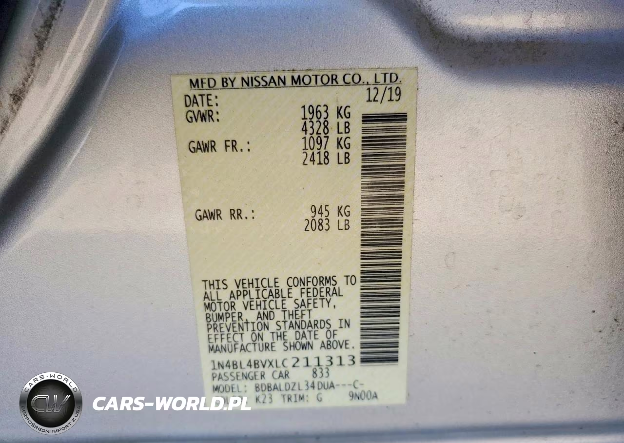2020 Nissan Altima S VIN:1N4BL4BVXLC211313 - 13