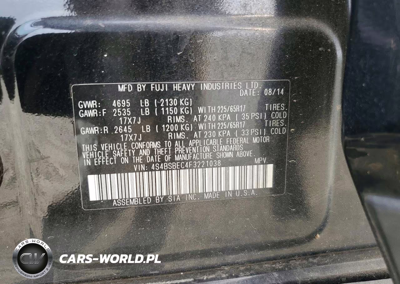 2015 Subaru Outback 2.5I Premium VIN:4S4BSBEC4F3221038 - 12