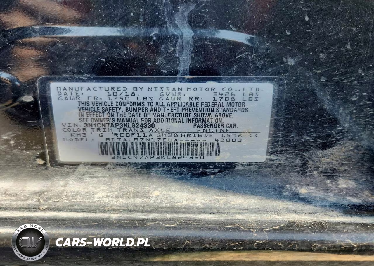 2019 Nissan Versa Sv VIN:3N1CN7AP3KL824330 - 13