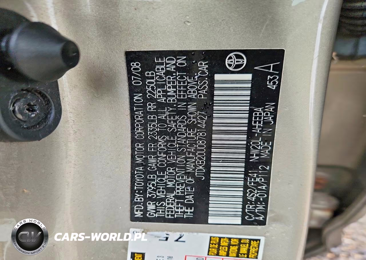 2008 Toyota Prius Base VIN:JTDKB20U087814427 - 12