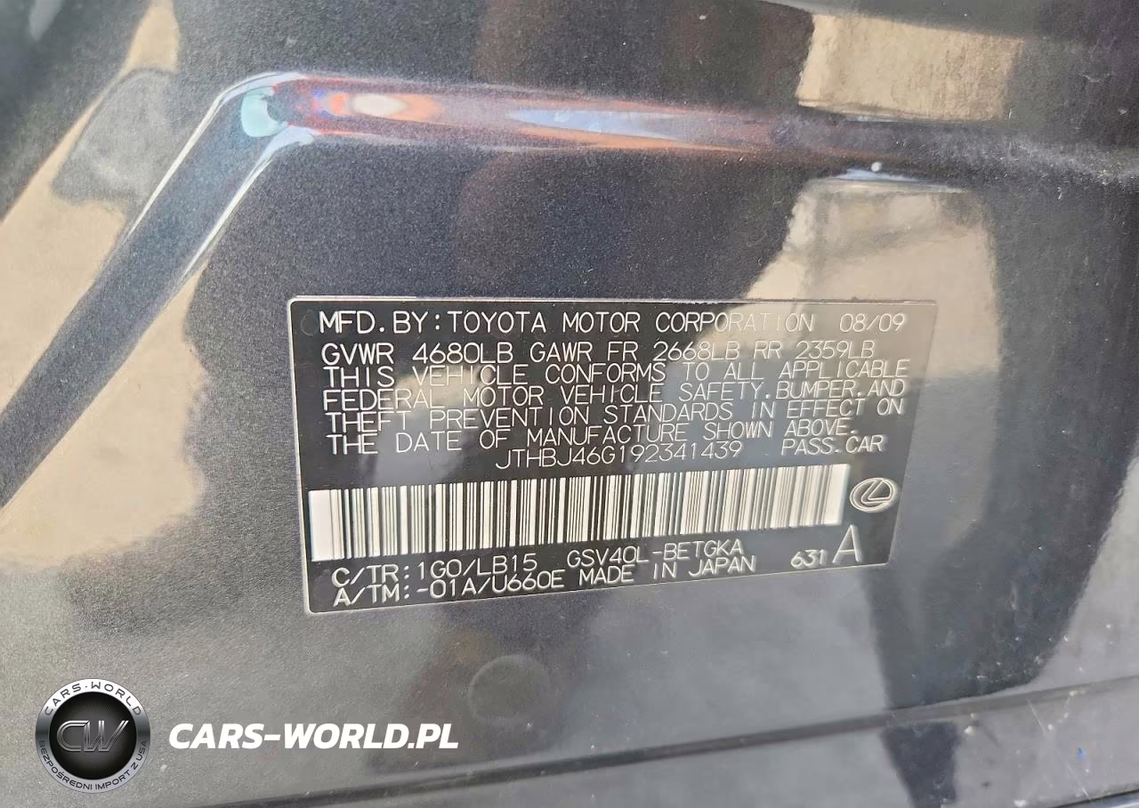 2009 Lexus Es 350 VIN:JTHBJ46G192341439 - 13