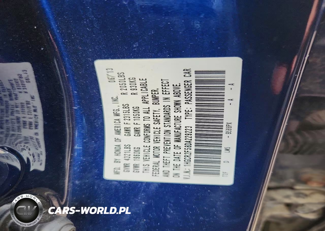 2013 Honda Accord Sport VIN:1HGCR2F58DA229223 - 12