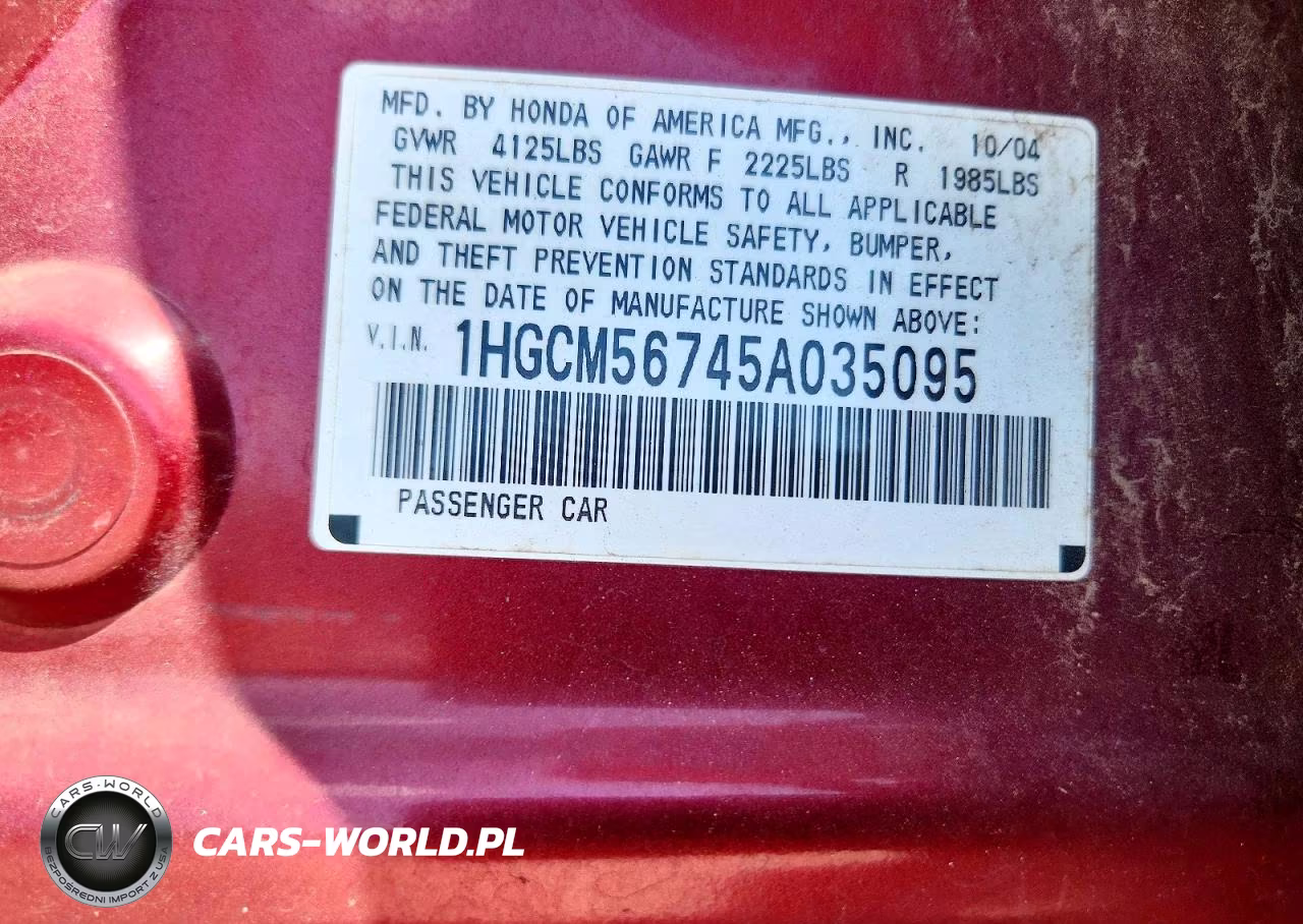 2005 Honda Accord Ex VIN:1HGCM56745A035095 - 12