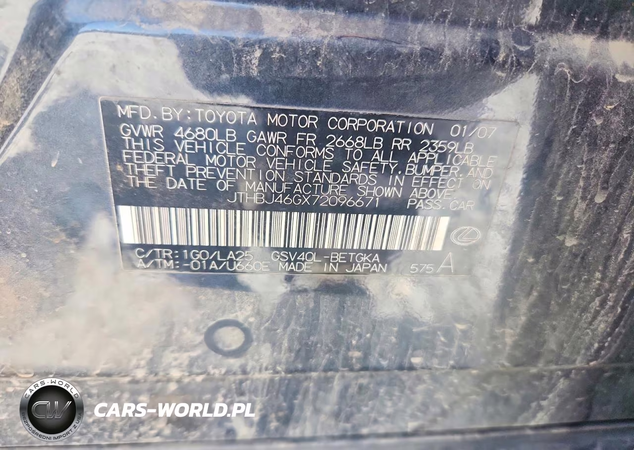 2007 Lexus Es 350 VIN:JTHBJ46GX72096671 - 12