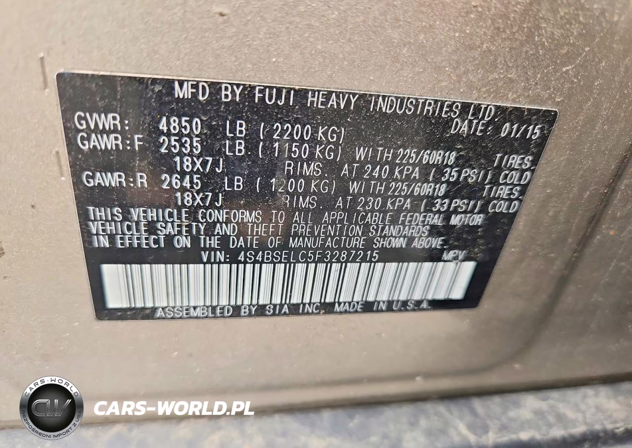 2015 Subaru Outback 3.6R Limited VIN:4S4BSELC5F3287215 - 12