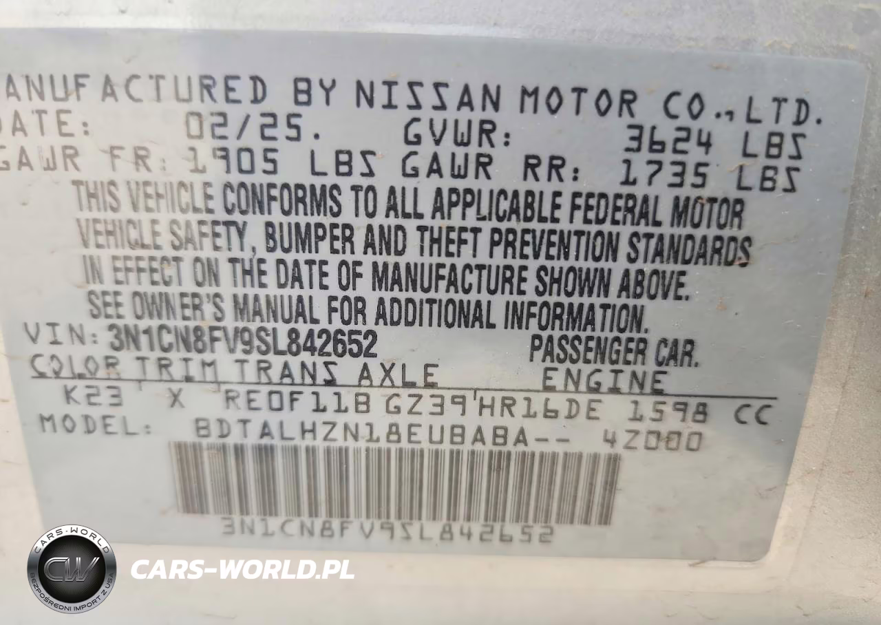 2025 Nissan Versa Sr VIN:3N1CN8FV9SL842652 - 12