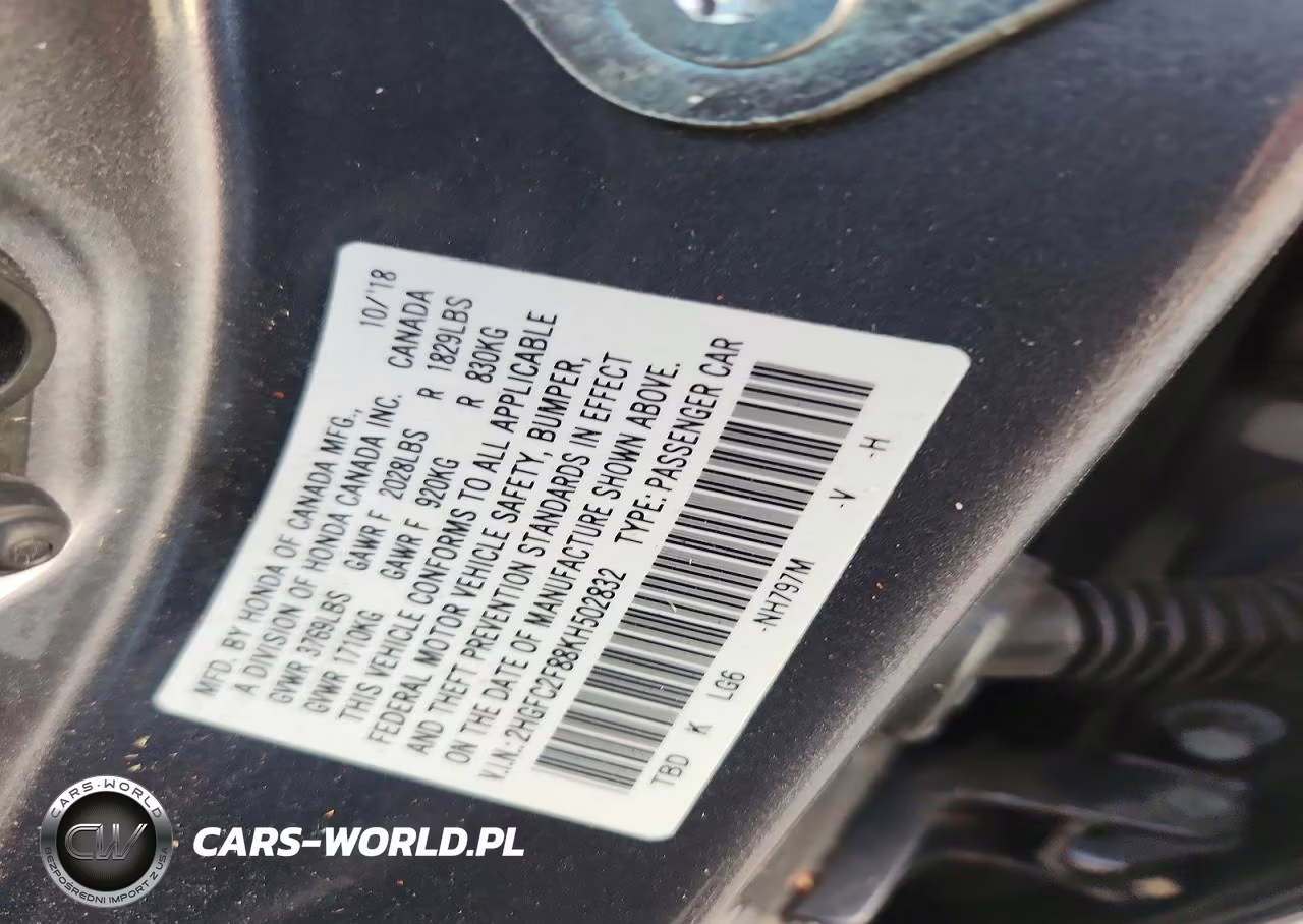 2019 Honda Civic Sport VIN:2HGFC2F88KH502832 - 12