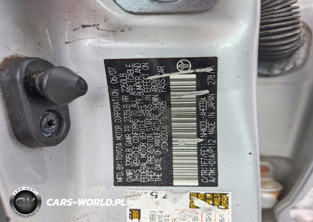 2007 Toyota Prius Base VIN:JTDKB20U677675905 - 12