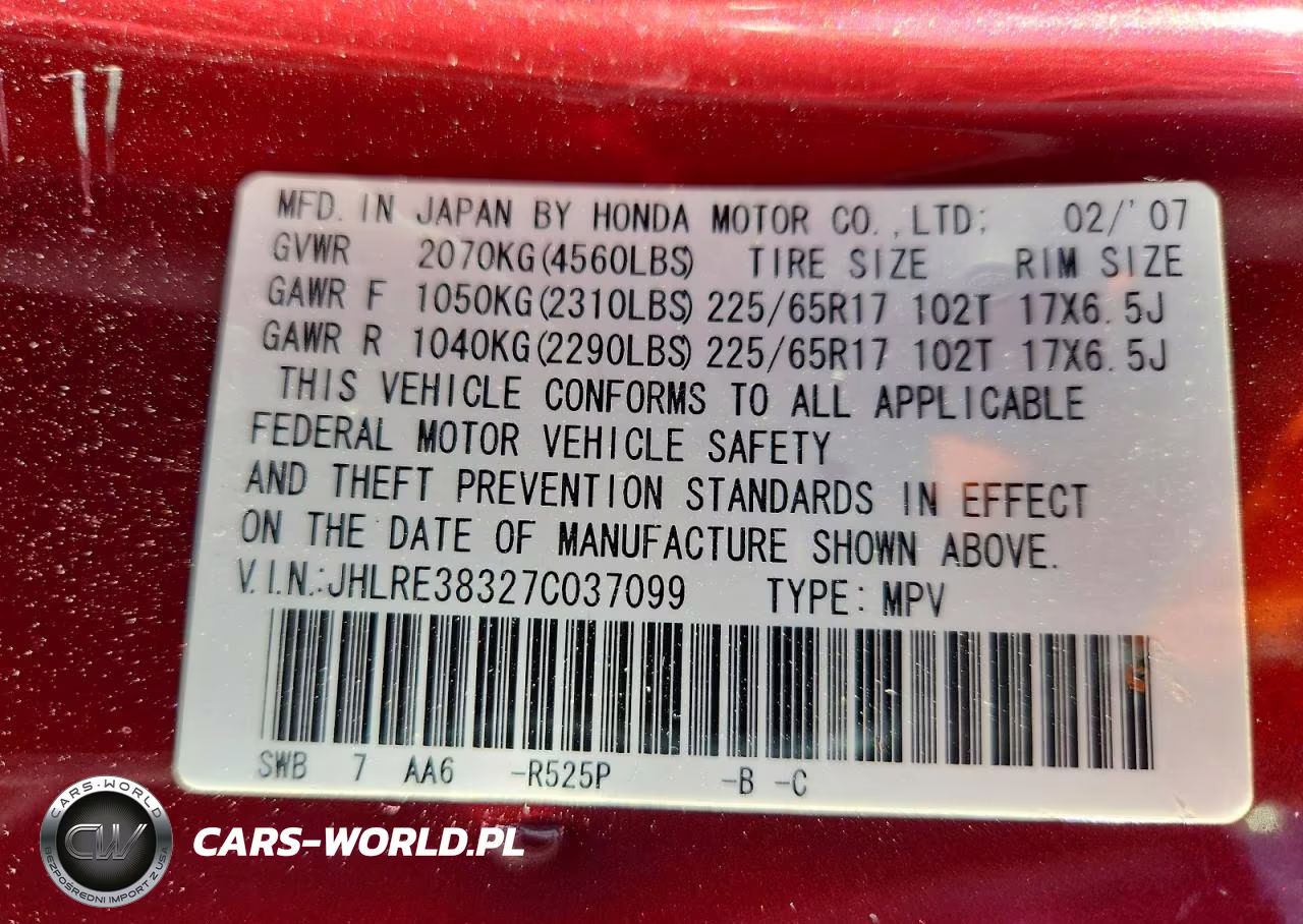 2007 Honda Cr-V Lx VIN:JHLRE38327C037099 - 13