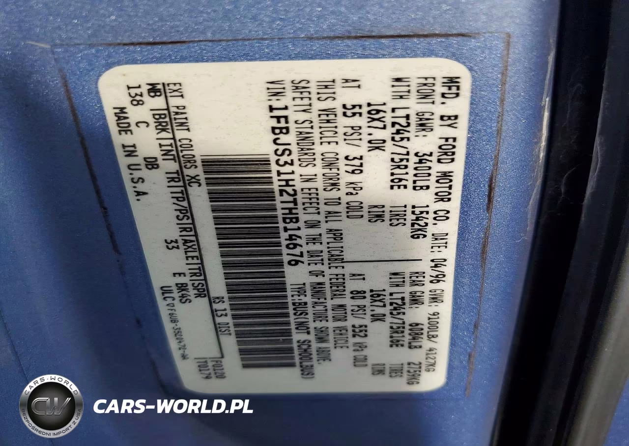 1996 Ford Econoline E350 Super Duty VIN:1FBJS31H2THB14676 - 14