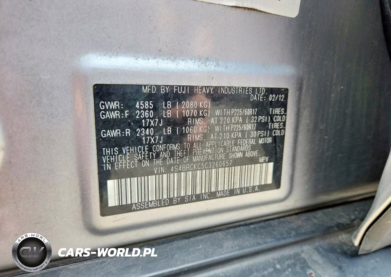 2012 Subaru Outback 2.5I Limited VIN:4S4BRCKC5C3260657 - 13