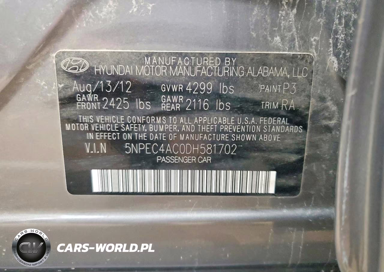 2013 Hyundai Sonata Limited VIN:5NPEC4AC0DH581702 - 12