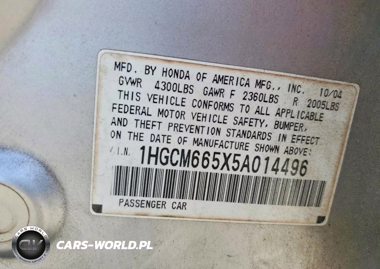 2005 Honda Accord Ex VIN:1HGCM665X5A014496 - 12