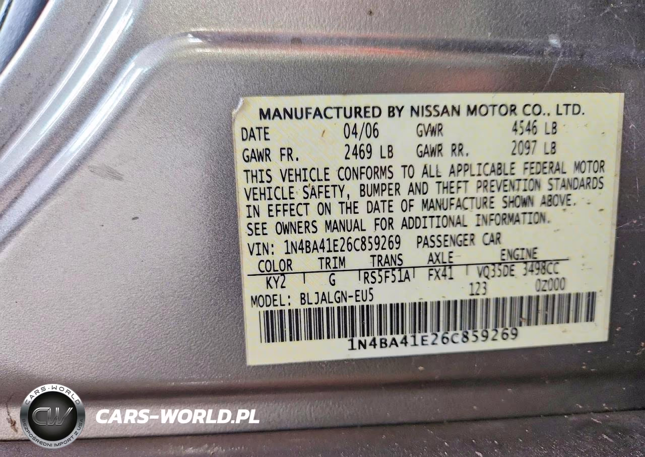 2006 Nissan Maxima 3.5 Se VIN:1N4BA41E26C859269 - 13