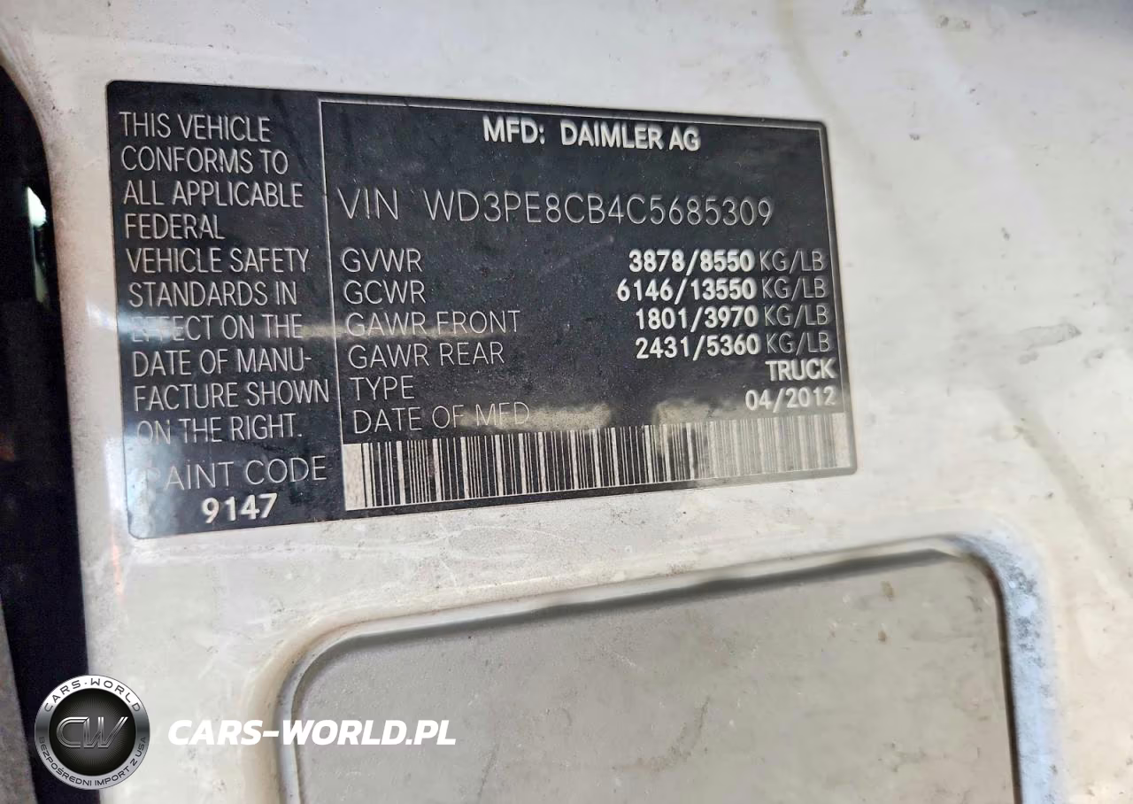 2012 Mercedes-Benz Sprinter 2500 Delivery Van VIN:WD3PE8CB4C5685309 - 13
