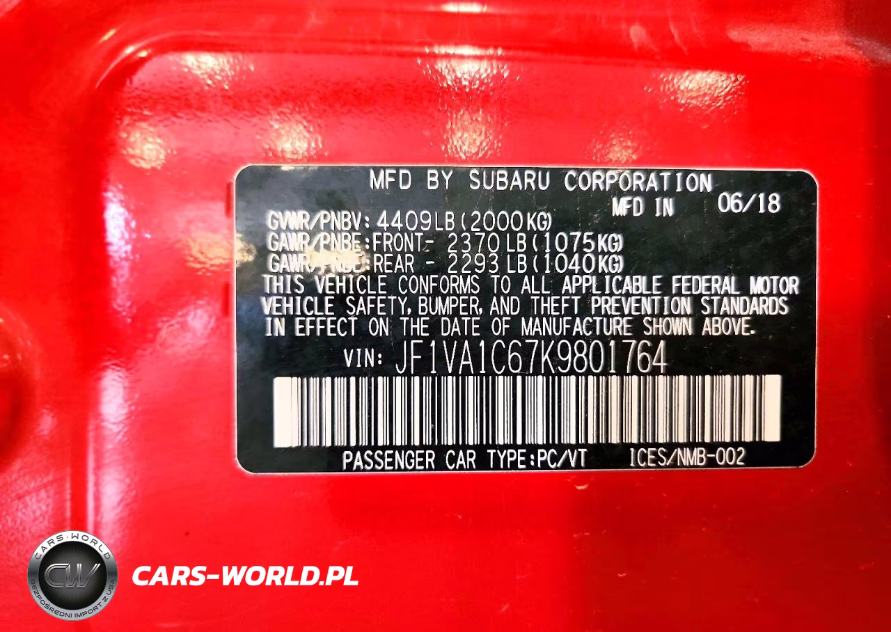 2019 Subaru Wrx Premium VIN:JF1VA1C67K9801764 - 12