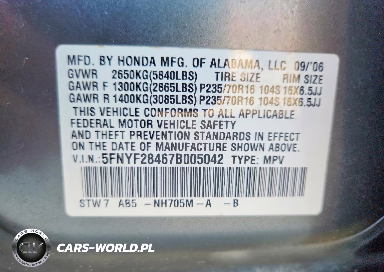 2007 Honda Pilot Ex VIN:5FNYF28467B005042 - 13