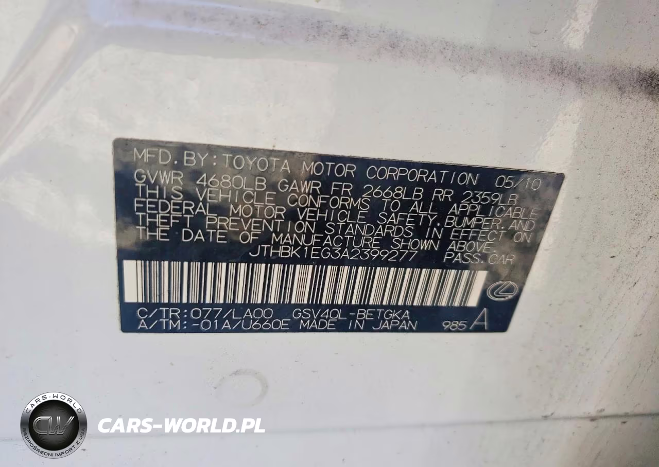 2010 Lexus Es 350 VIN:JTHBK1EG3A2399277 - 12