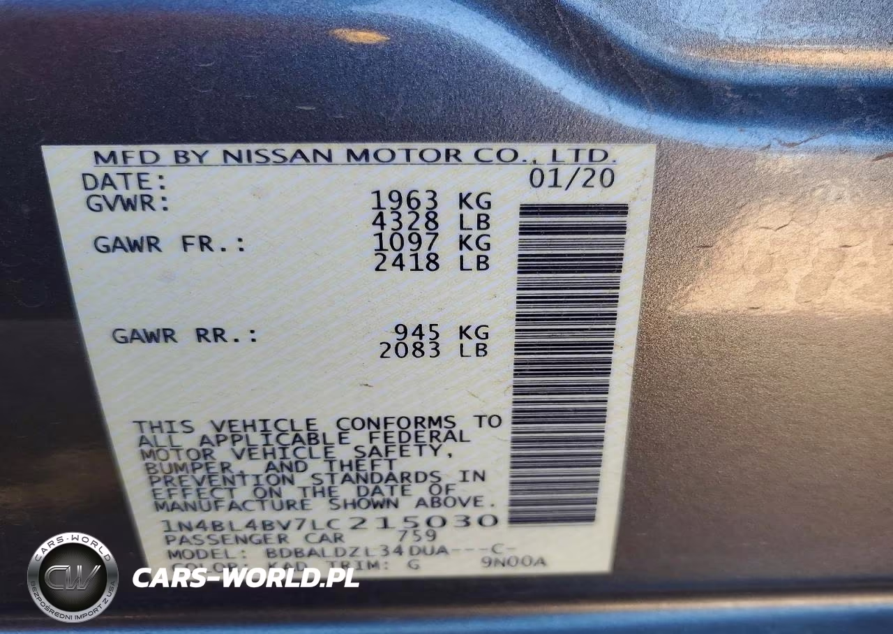 2020 Nissan Altima S VIN:1N4BL4BV7LC215030 - 13