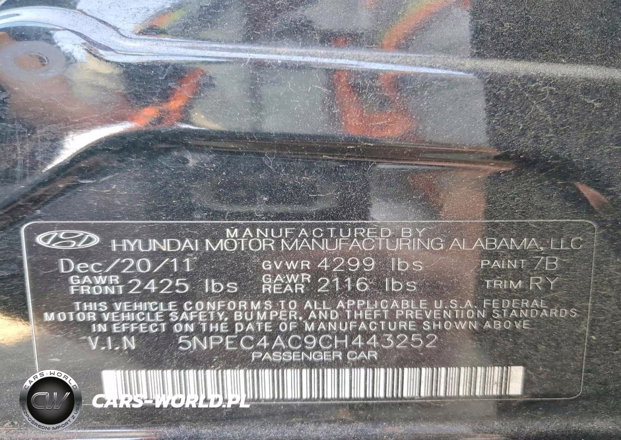 2012 Hyundai Sonata Se VIN:5NPEC4AC9CH443252 - 12