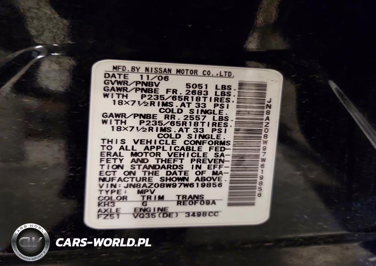 2007 Nissan Murano S VIN:JN8AZ08W97W619856 - 13