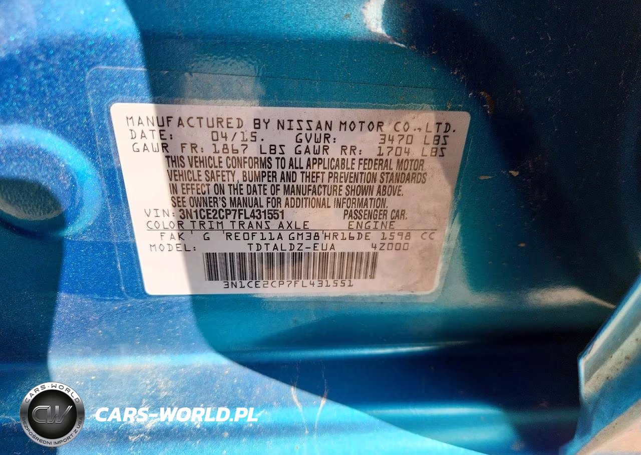 2015 Nissan Versa Note Sv VIN:3N1CE2CP7FL431551 - 12