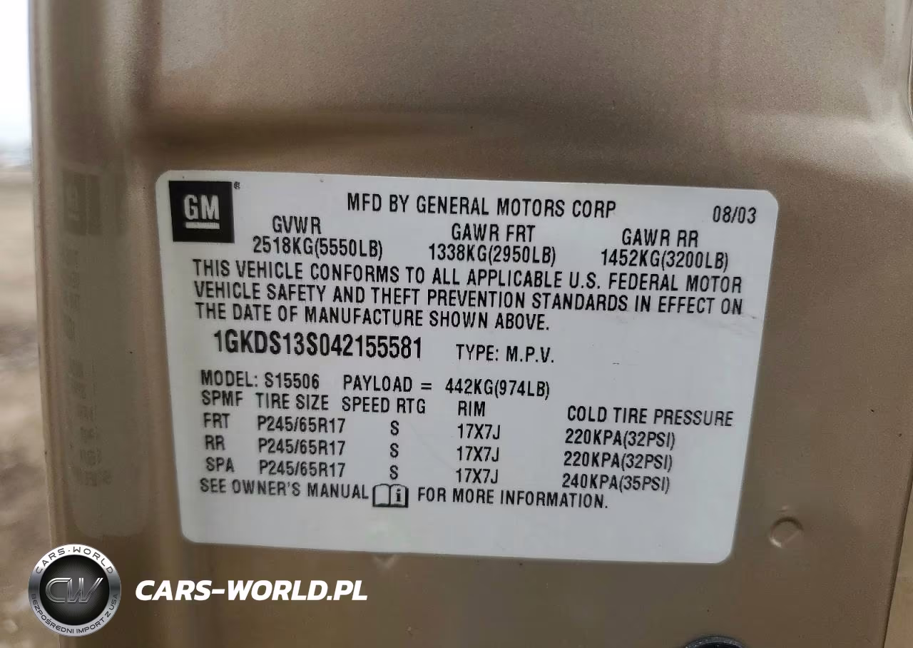 2004 GMC Envoy VIN:1GKDS13S042155581 - 13
